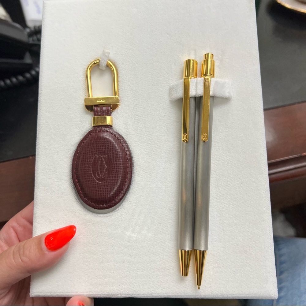 Vintage Must de Cartier Stainless Steel Pen, Pencil & Key Chain Set W Box - Picture 6 of 8